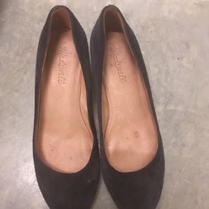 Navy suede with wooden heel